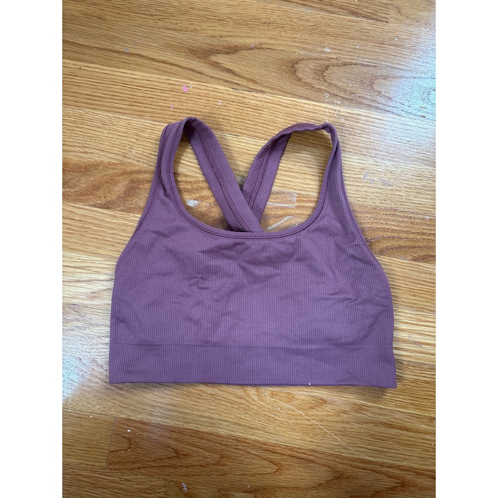 Athleta Ribbed Seamless Crossback Sports Bra Dusty‎ Plum Mauve Size Small